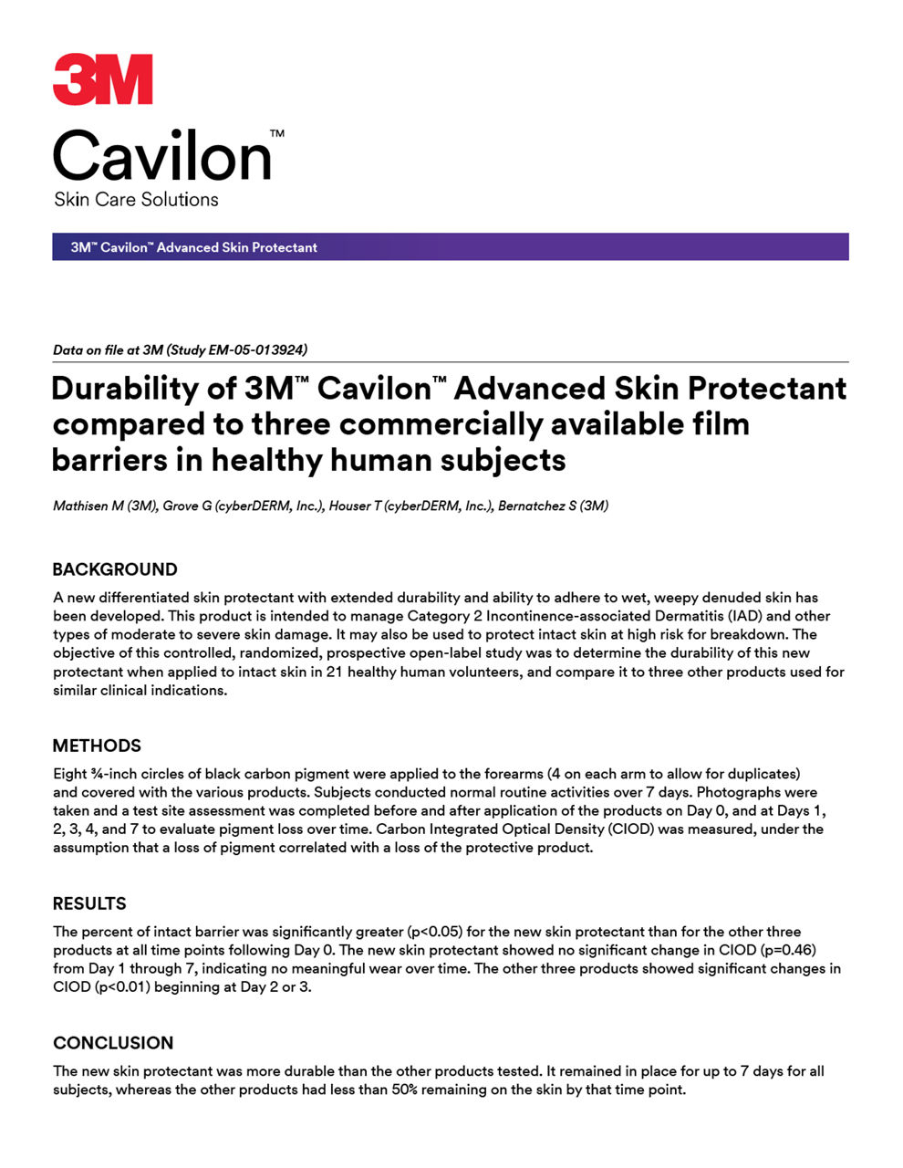 3M™ Cavilon™ Advanced Skin Protectant Evidence Supplement