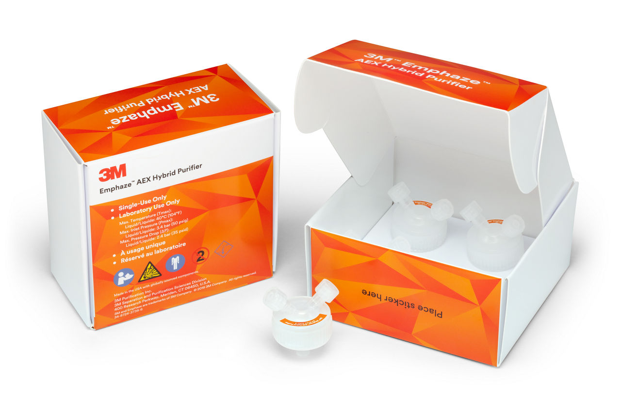 Two orange and white boxes displaying small lab scale bioprocessing products