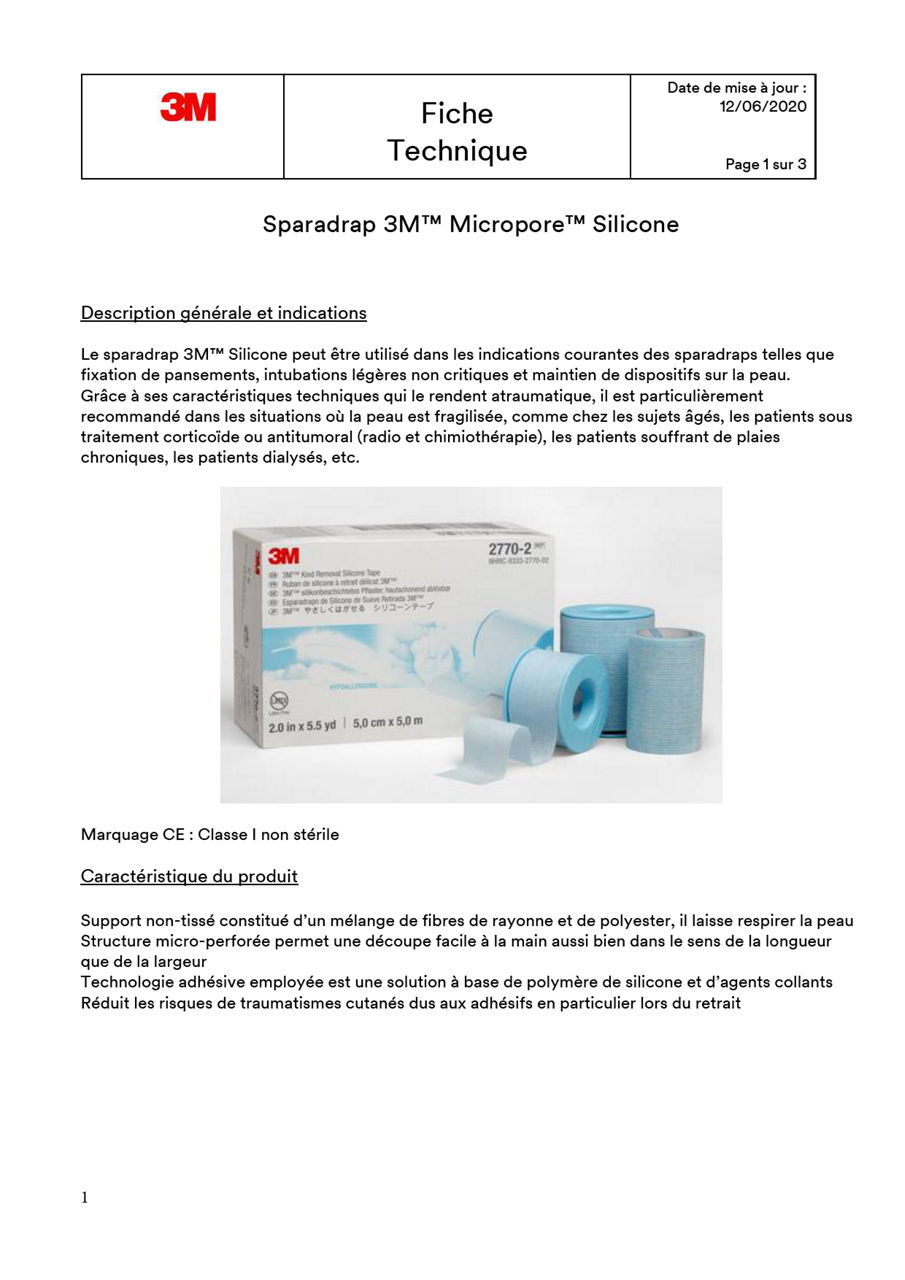 Fiche Technique Sparadrap 3M Micropore Silicone
