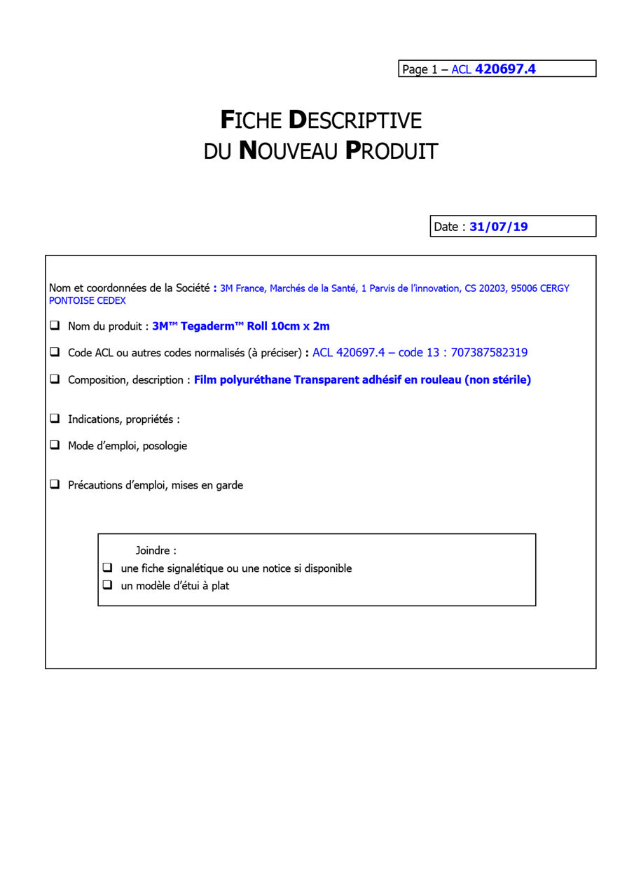 3M™ Tegaderm™ Roll, Fiche Logistique, 16004S, 4206974