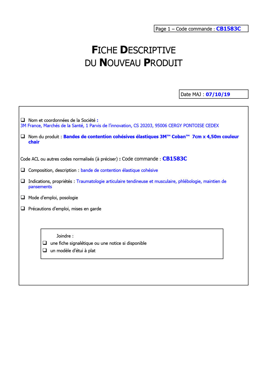 3M™ Coban™ ,CB1583C,1583 chair,Fiche Logistique