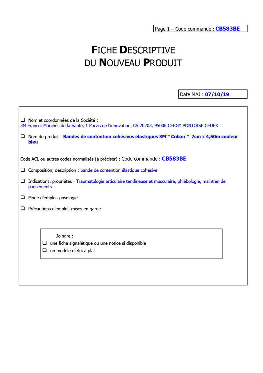 3M™ Coban™ ,CB583BE,1583 bleu,Fiche Logistique