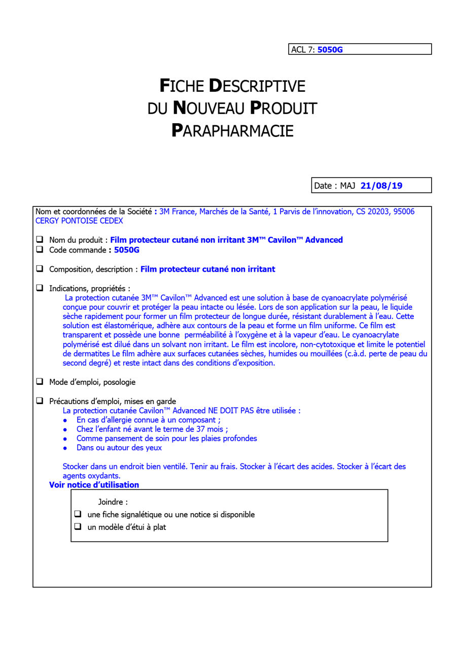 3M™ Cavilon™ Advanced, Applicateur, 5050G, Fiche Logistique