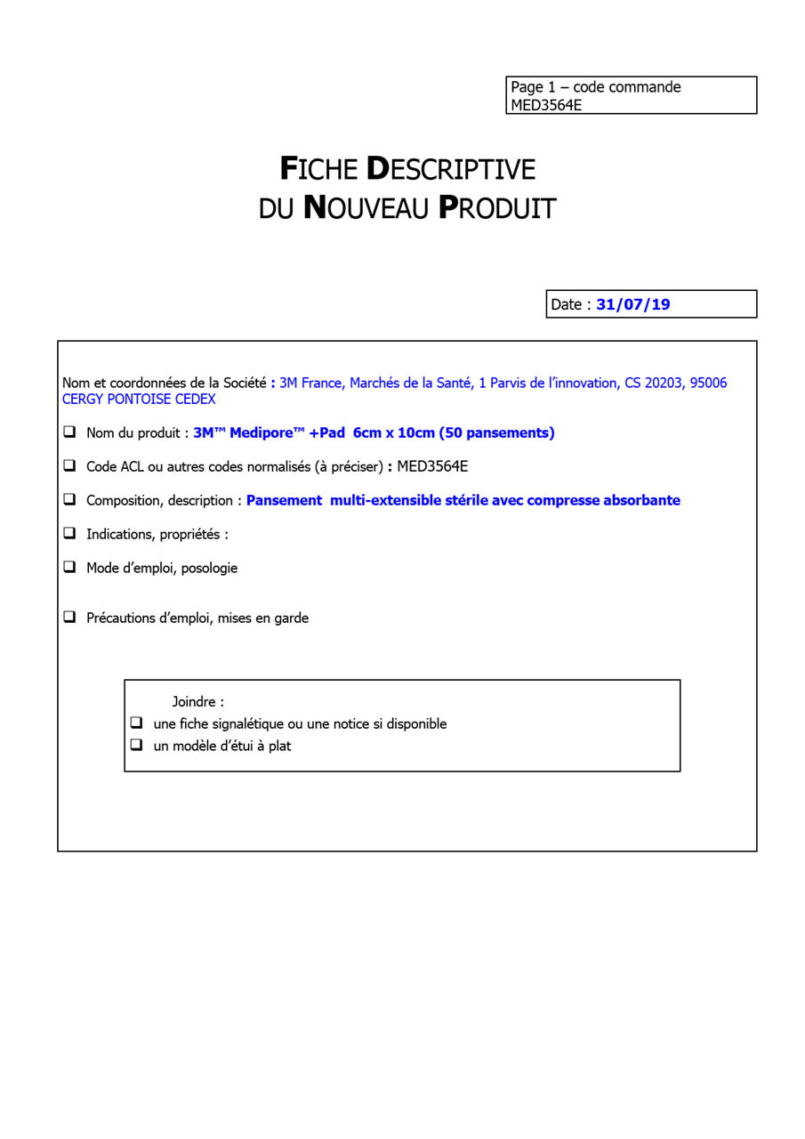 3M™ Medipore™ +Pad - Fiche Logistique -MED3564E