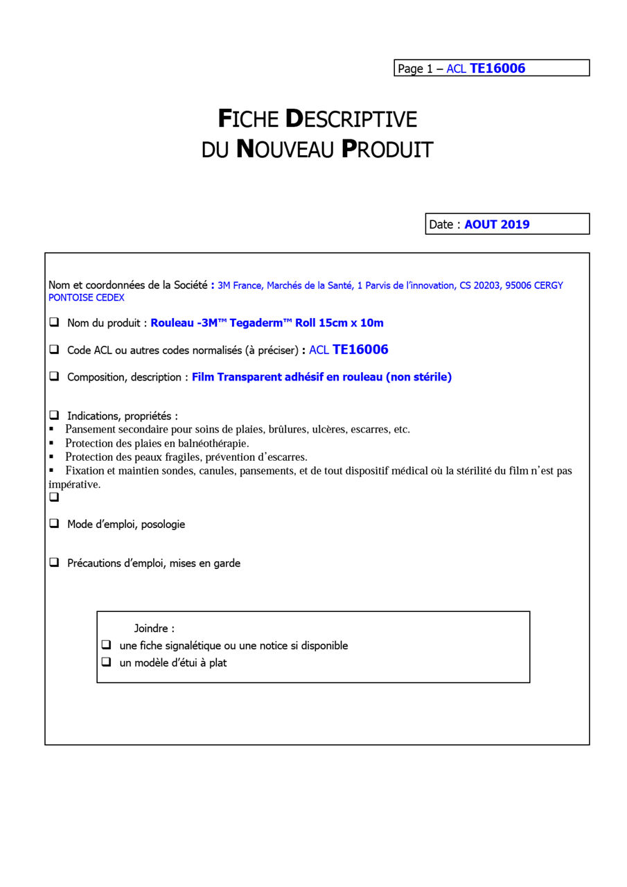 3M™ Tegaderm™ Roll, Fiche Logistique, 16006, TE16006