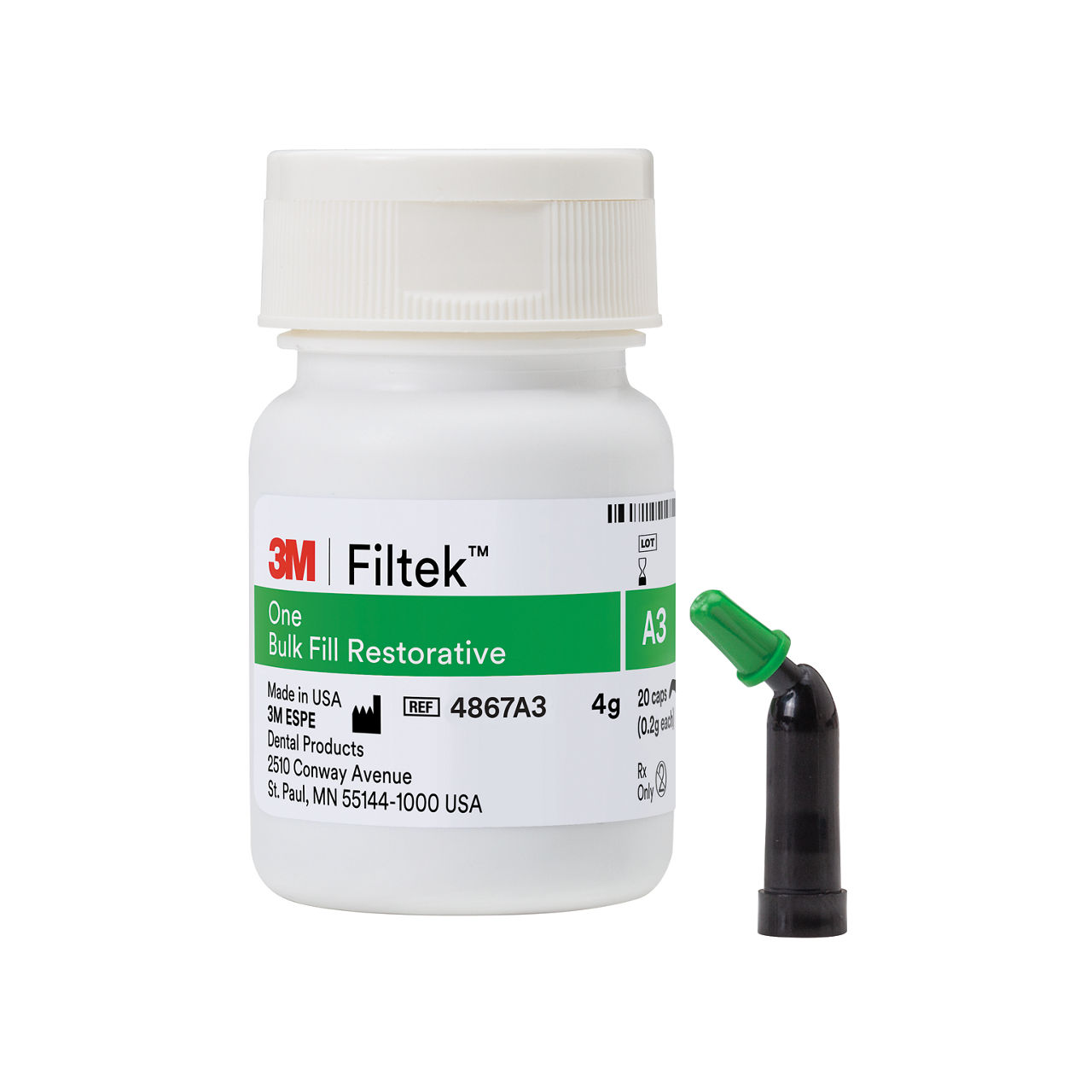 3M™ Filtek™ One Bulk Fill Restorative, 4867A3, 20 - 0.2g Capsules, A3