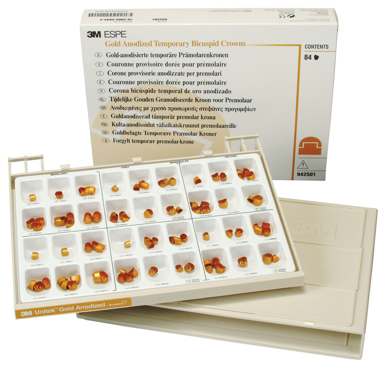 3M™ Gold Anodized Temporary Bicuspid Crowns, 942501, Kit