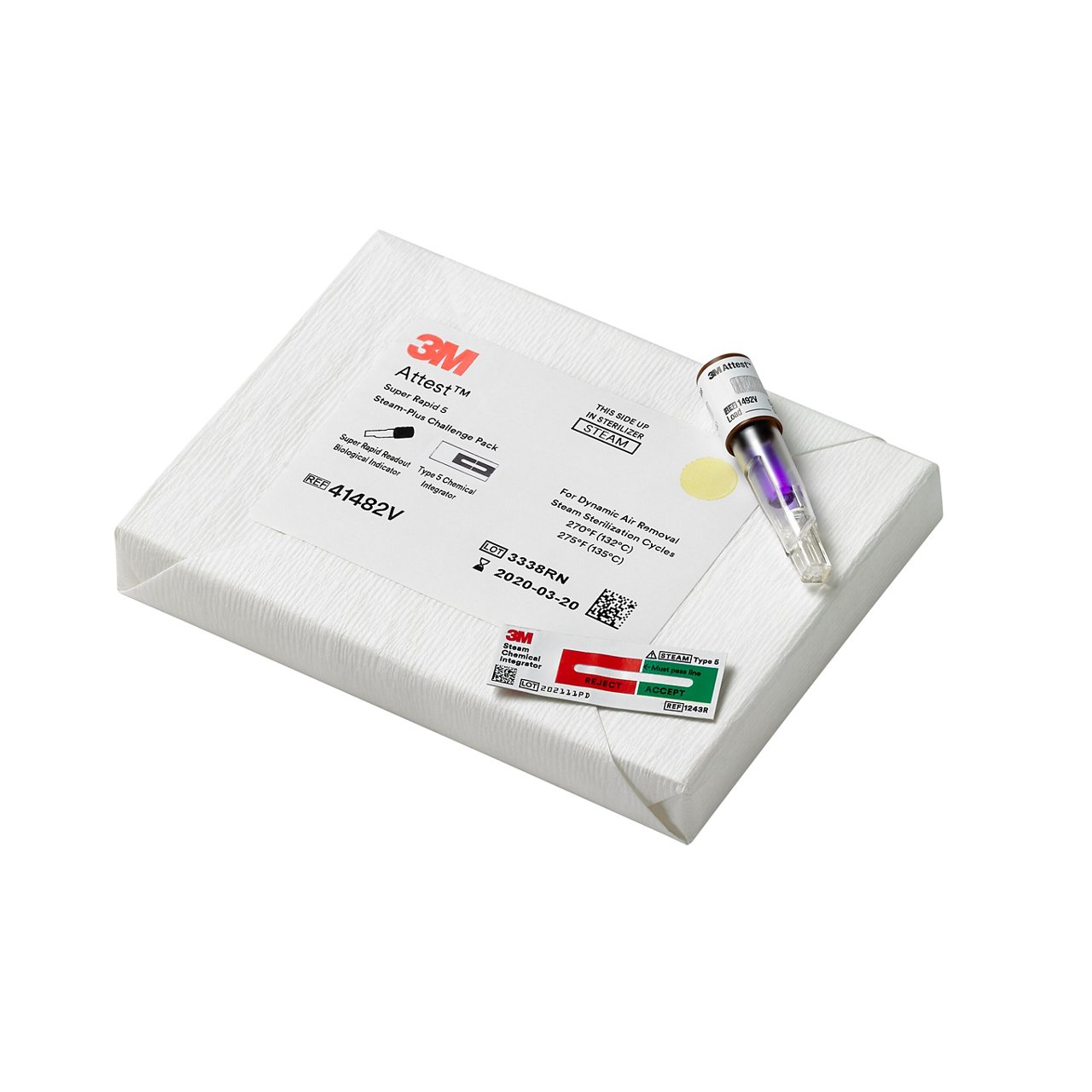 3M™ Attest™ Steam Chemical Integrators, Type 5 제품 이미지 41482V 챌린지 팩의 치과용