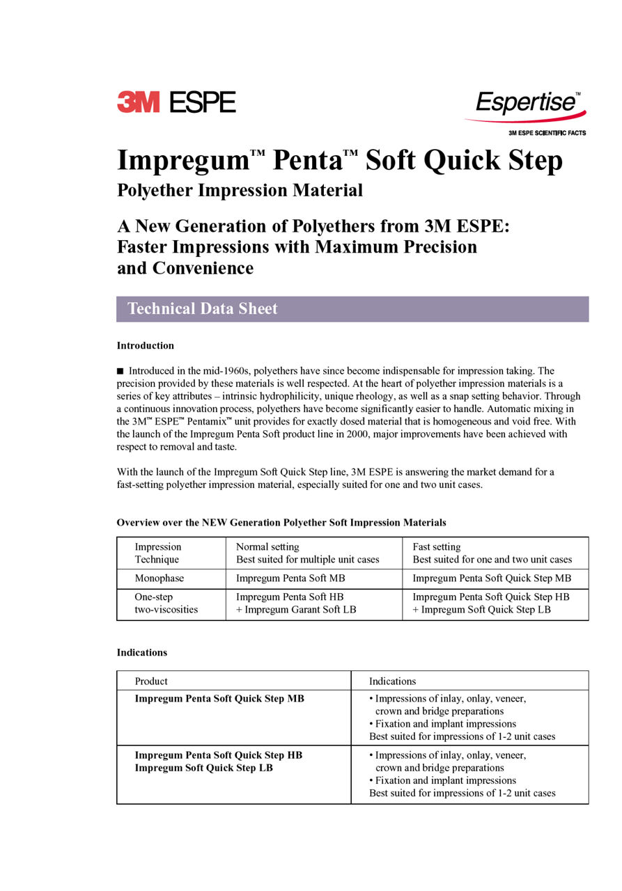 3M™ Impregum™ Penta™ Soft Quick Step Polyether Data Sheet