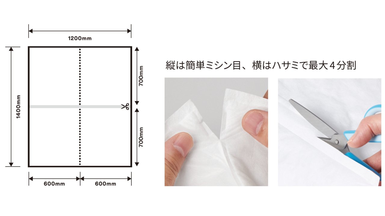縦は簡単ミシン目、横はハサミで最大4分割