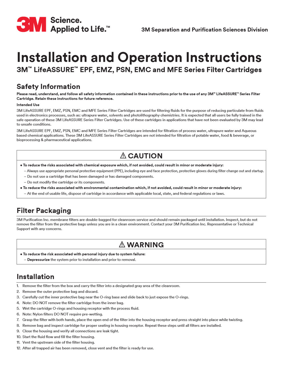 Installation and Operation Instructions 