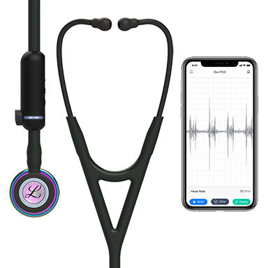 3M™ Littmann® CORE Digital Stethoscope, 8572, High Polish Rainbow-finish Chestpiece, Black Tube