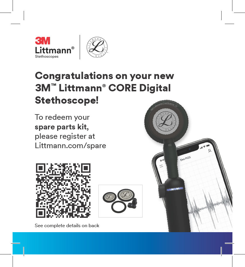 3M Littmann CORE Digital Stethoscope Spare Parts Card