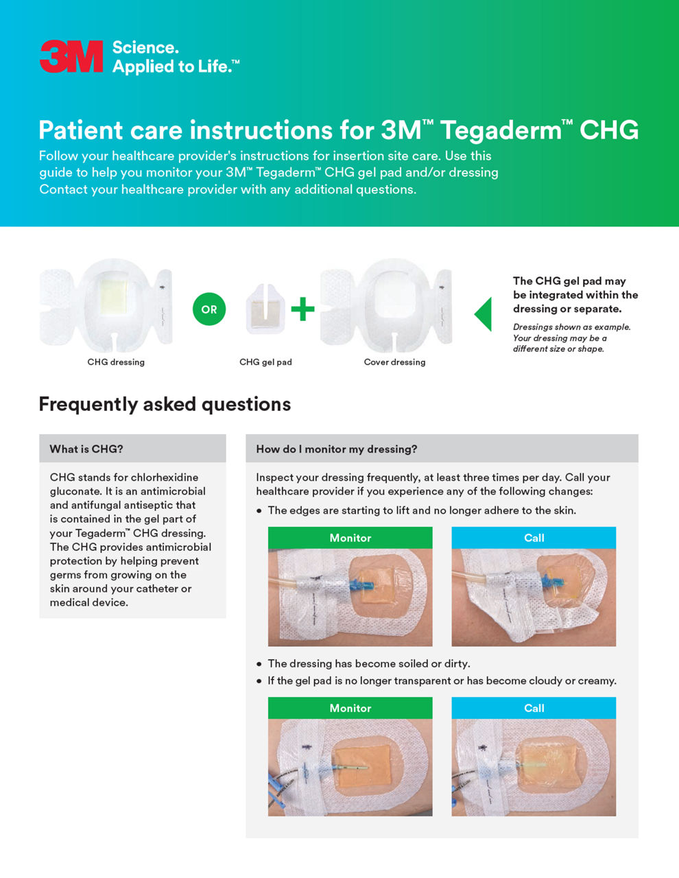 Patient care instructions for 3M™ Tegaderm™ CHG  