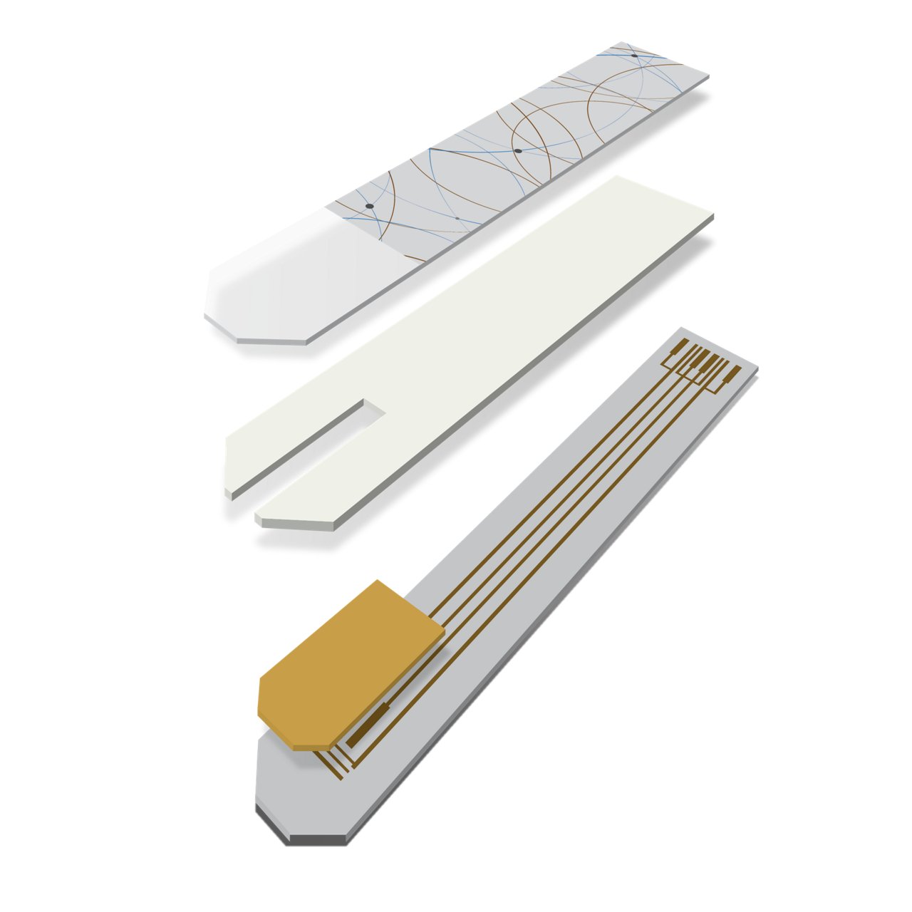 3M™ Medical Materials & Technologies (MMT) image of medical diagnostics test strip layers illustration, .png file