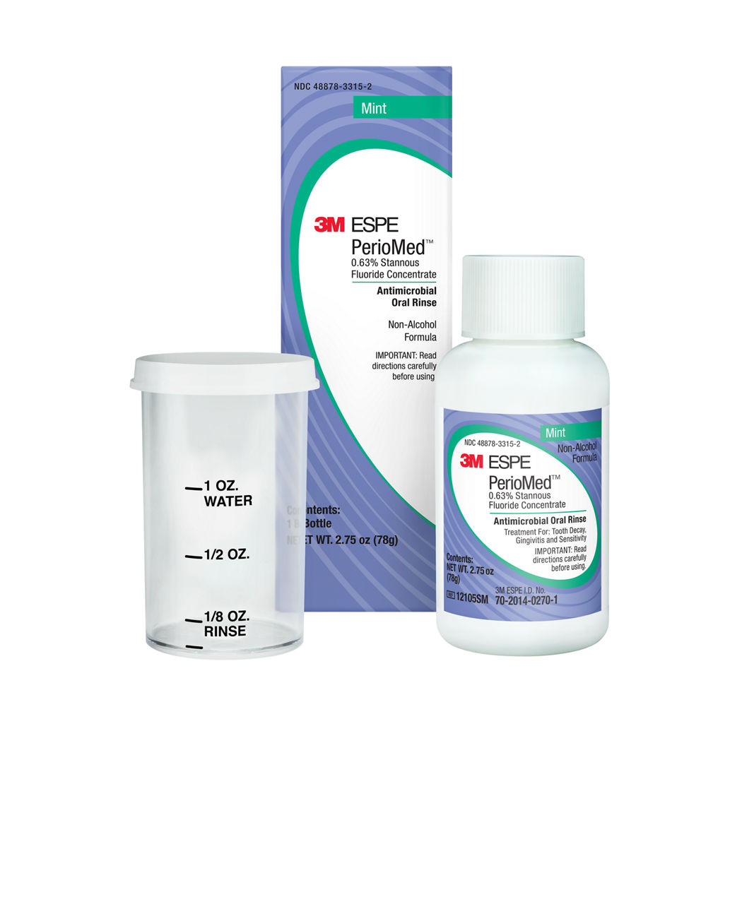 3M™ PerioMed™ 0.63% Stannous Fluoride Oral Rinse, 12105SM, Mint Flavor,24 2.75 oz bottles with mixing cups