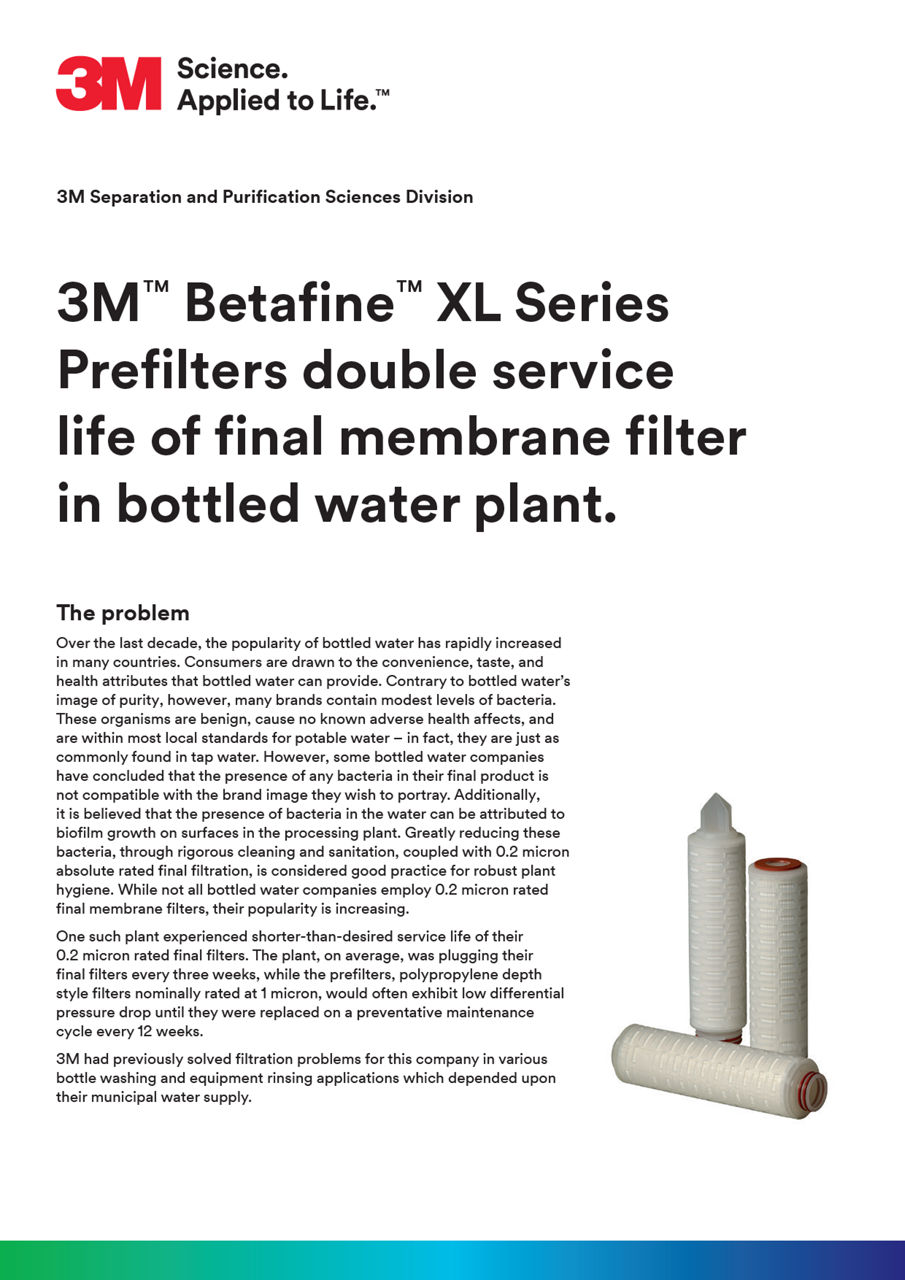 Case Study: Bottled Water Plant Doubles Final Membrane Service Life with 3M™ Betafine XL™ prefilters