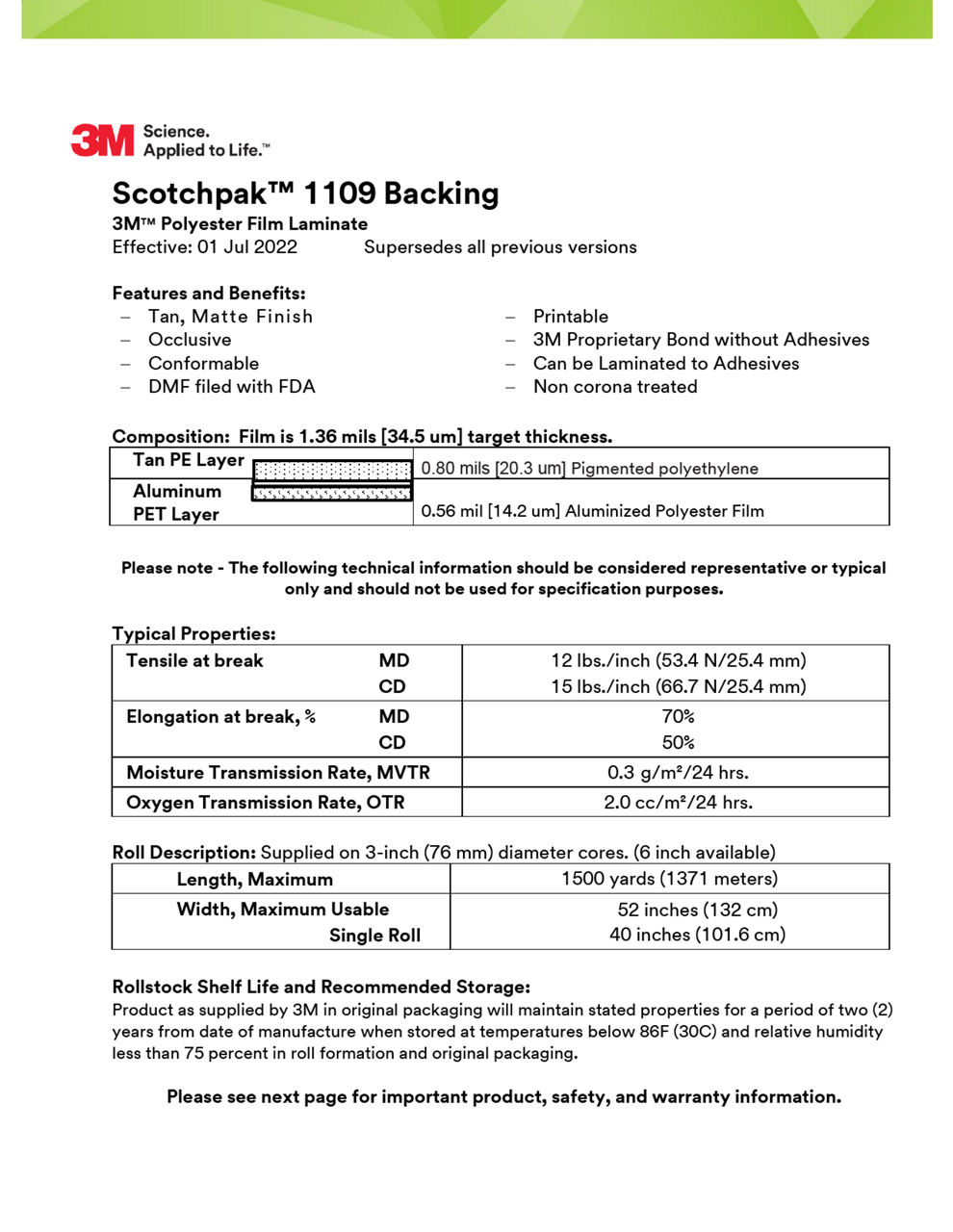 Scotchpak™ 1109 Backing