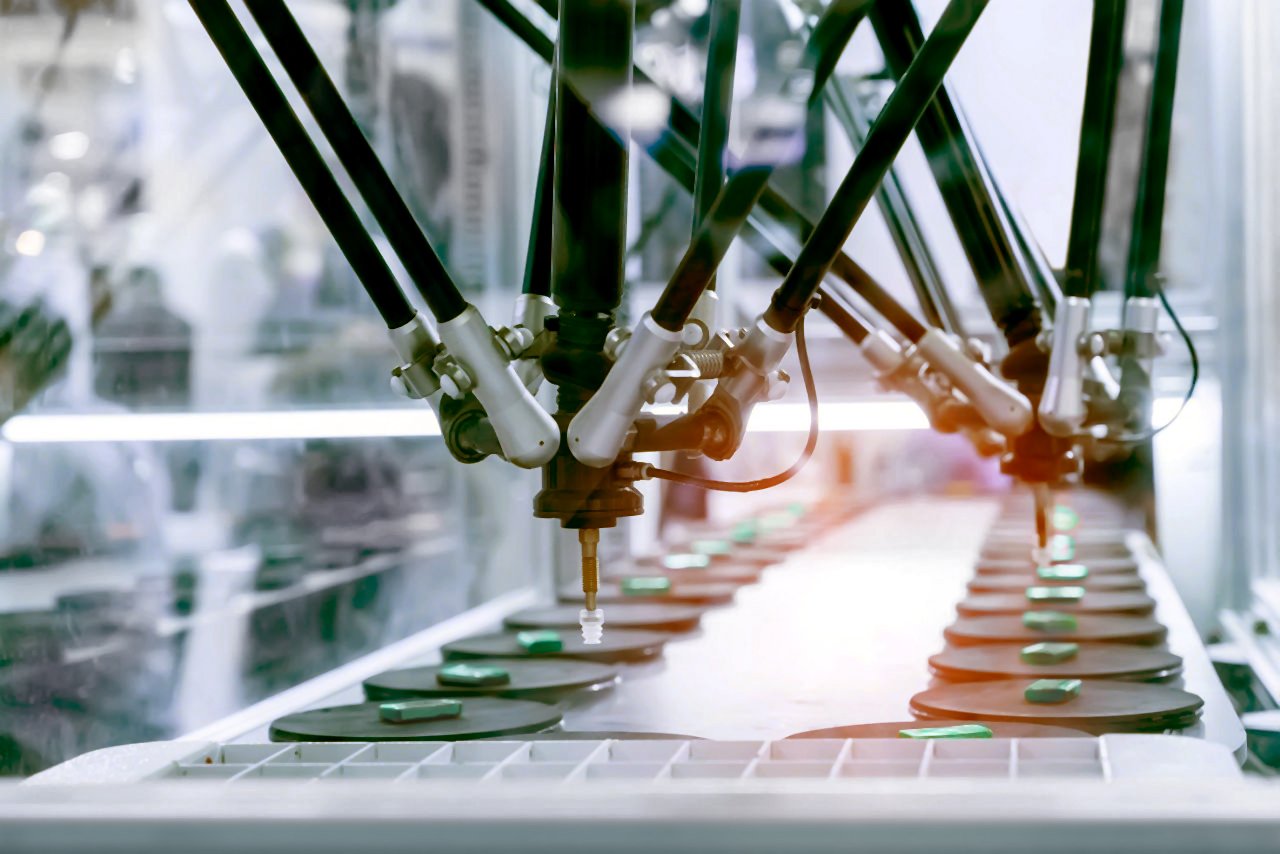 Robotic pneumatic piston sucker unit on industrial machine,automation compressed air factory production