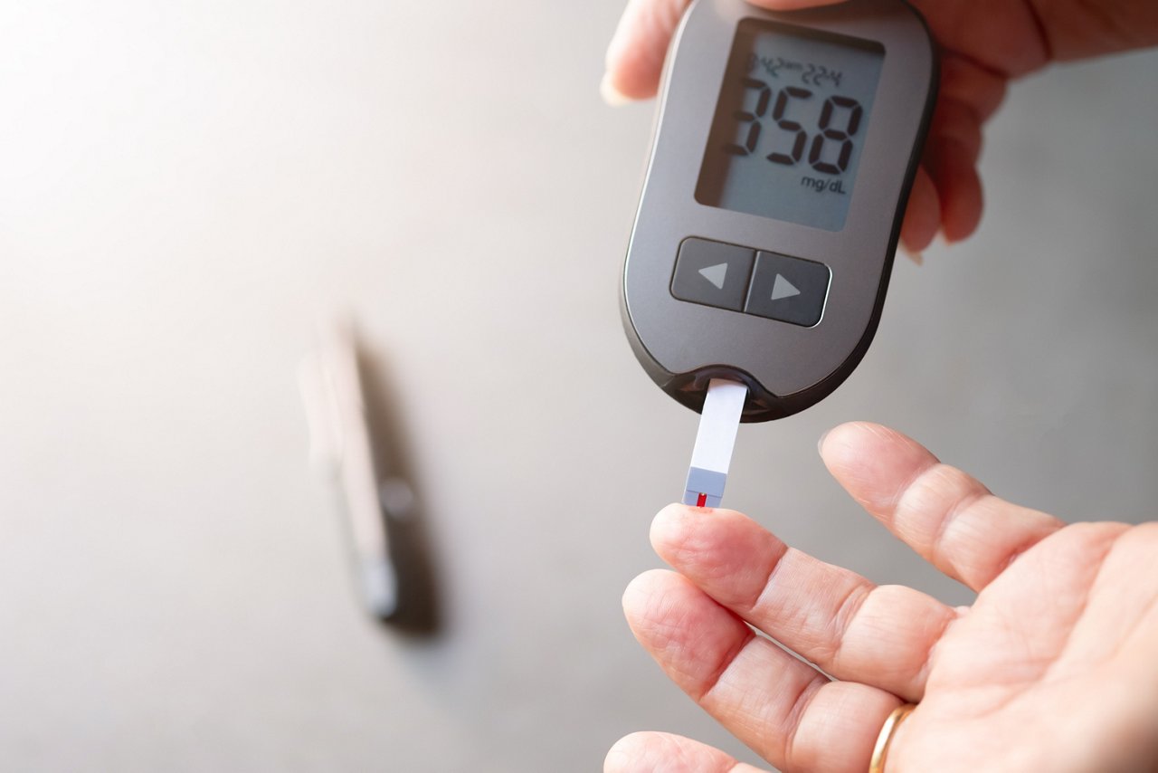 This asset is Shutterstock ID 1571903620. This is licensed from Shutterstock Images. Unlimited seats were licensed there is no charge to use this image. Please download and use as needed, but relate this asset to the final assets utilizing this image. Title: Old women checks the amount of sugar in the blood.  High blood sugar lever