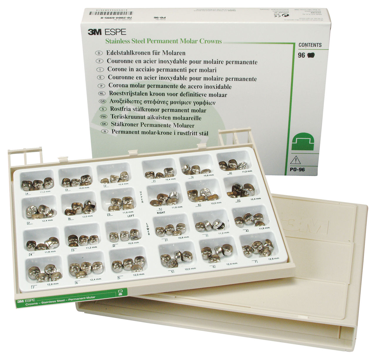 3M™ Couronnes en acier inoxydable pour molaires permanentes, coffretPO-96