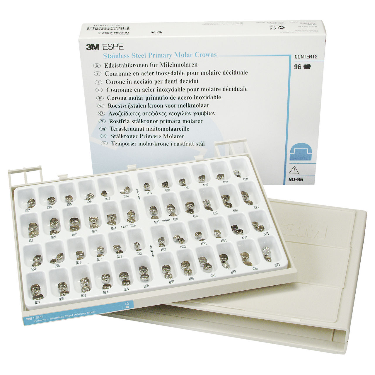 3M™ Couronnes en acier inoxydable, coffret ND-96 pour molaires lactéales