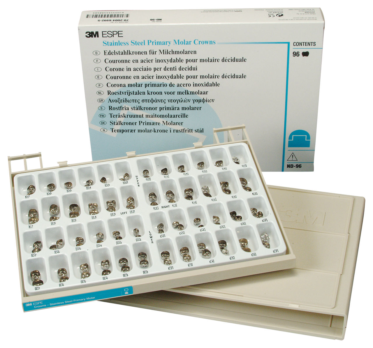 3M™ Couronnes en acier inoxydable, coffret ND-96 pour molaires lactéales