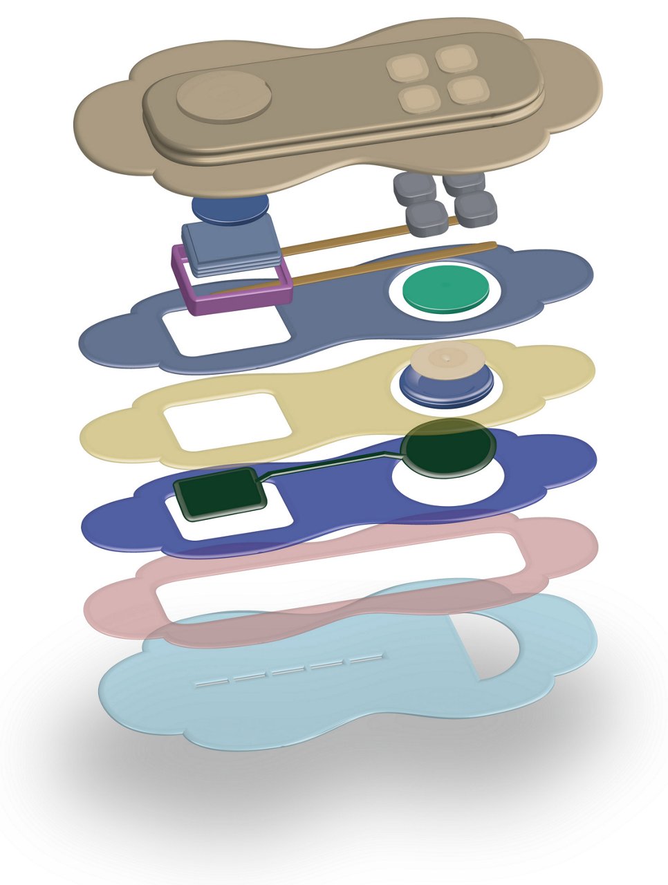 Wearable sensor, Medical specifications, Medical specialties, Exploded view, Components, Materials, Adhesives, Electronics, Flexible substrates, Healthcare, Patient monitoring