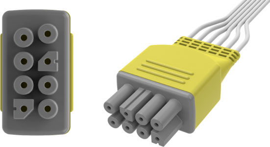 ECG Disposable Leadwire, YMDLW6SNKP, 6-Lead, Nihon Kohden, PIN, 50 in,with Shielded Ribbon Cable, 25 EA/CS