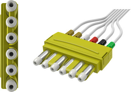 ECG Disposable Leadwire, 6-Lead, Universal DIN, Pinch Connect, 50",Shield Ribbon Cable and Combiner, YMDLW6SP