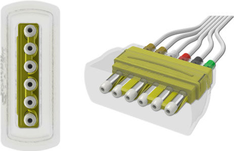 ECG Disposable Leadwire, 6-Lead, Universal DIN, Pinch Connect, 50", Shield Ribbon Cable and Combiner, YMDLW6S