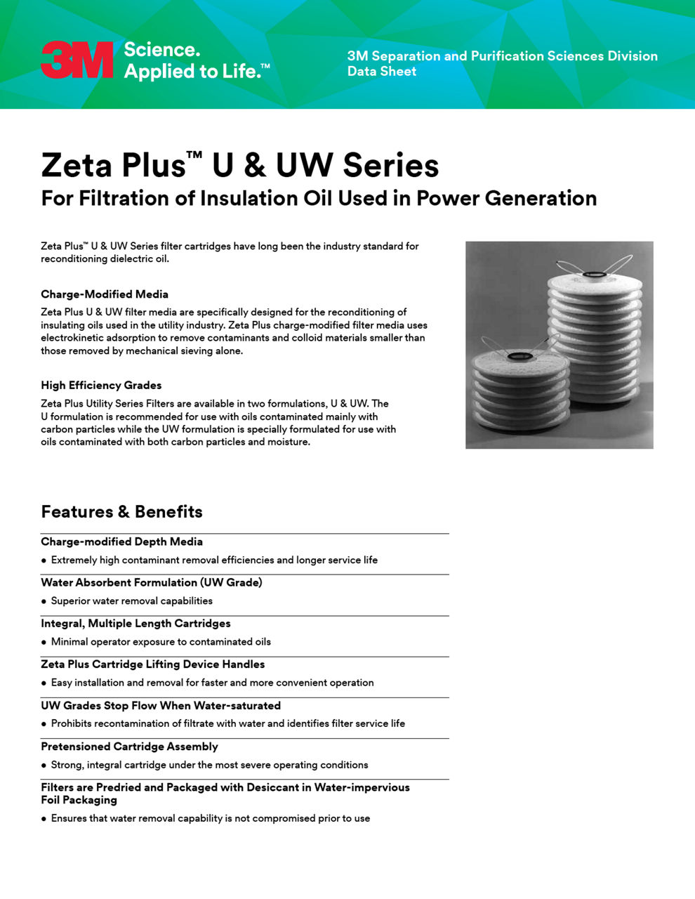 Zeta Plus™ U & UW Series For Filtration of Insulation Oil Used in Power Generation 