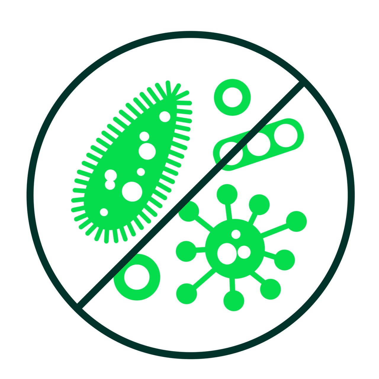 Icon illustrating antimicrobial - black and green