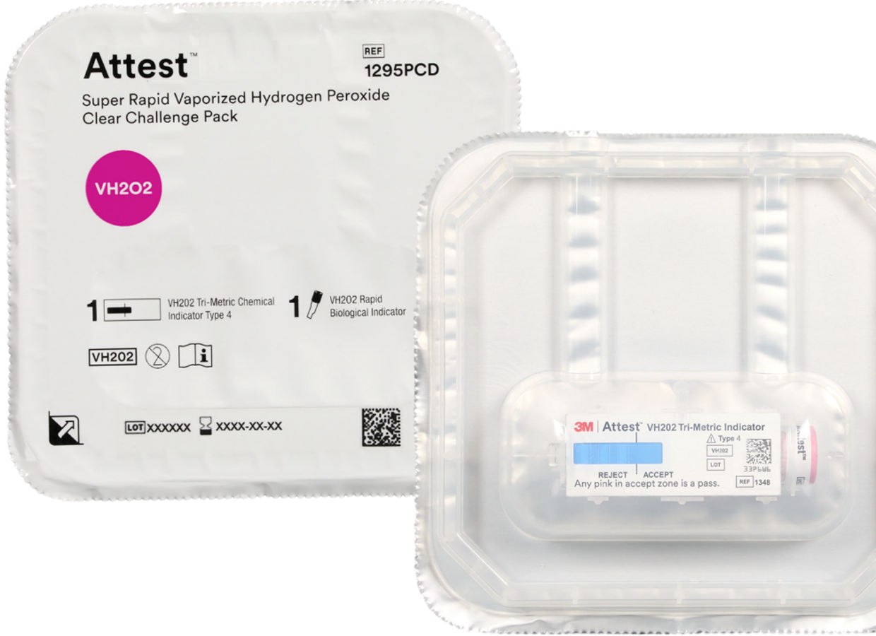 Attest 1295PCD Super Rapid Vaporized Hydrogen Peroxide Clear Challenge Pack, Front and back, rgb png