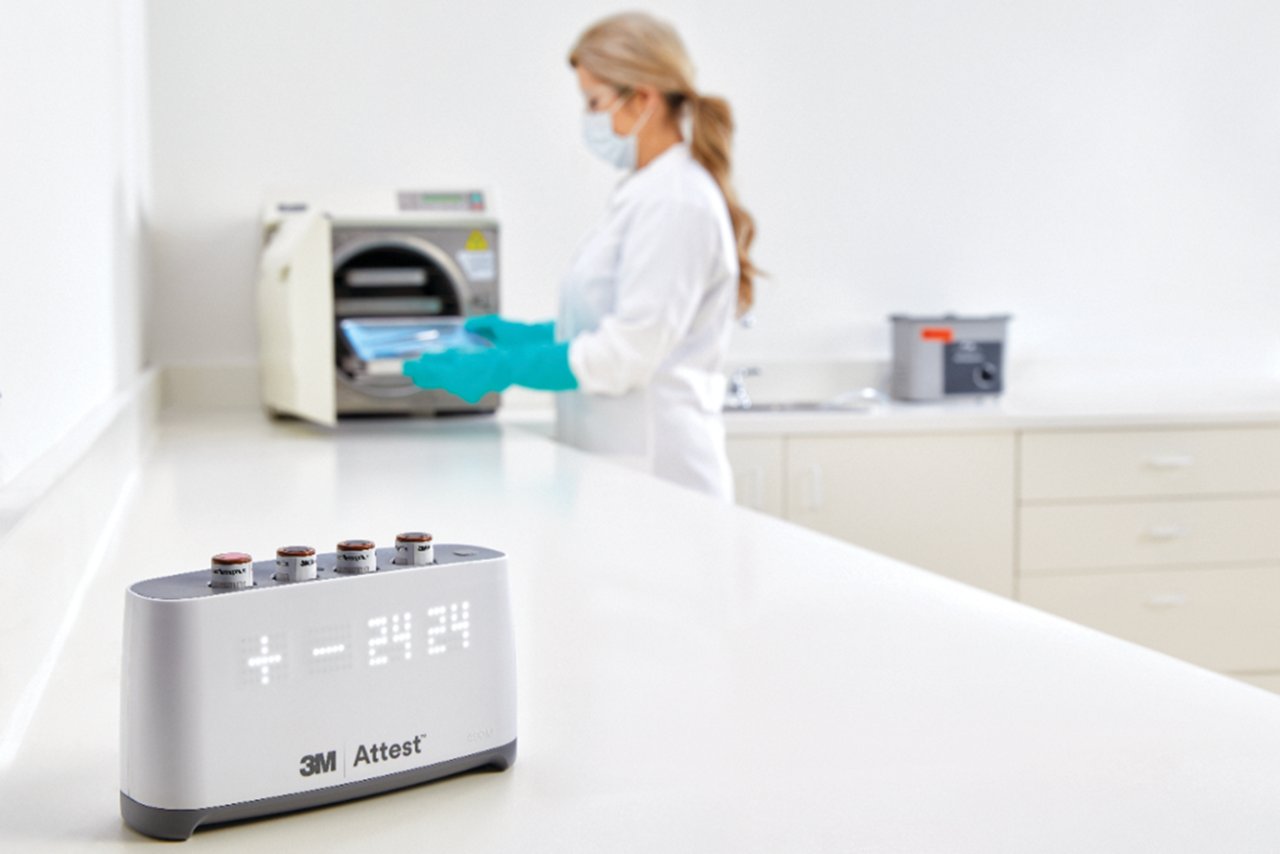 Attest™ Steam Chemical Integrators, Type 5 with Attest Auto-reader 490M and Attest 1492 BI Dental Countertray  - 1800x1200.