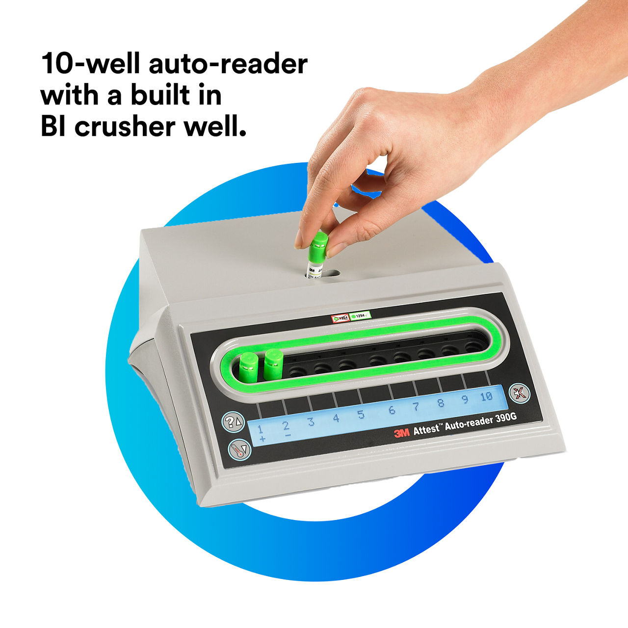 1: Attest Auto-reader 390G- 10-well auto-reader with a built in BI crusher well.