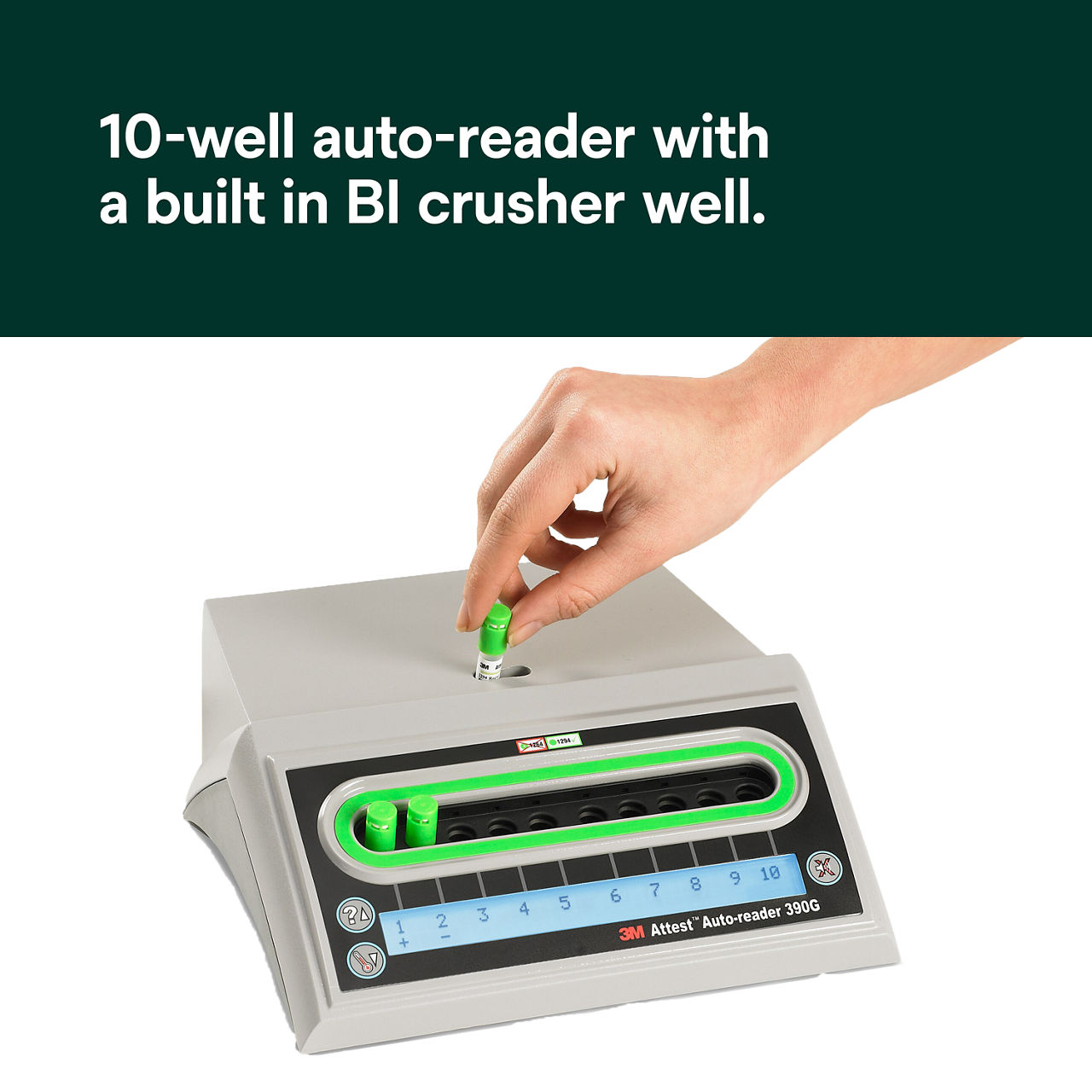 1: Attest Auto-reader 390G- 10-well auto-reader with a built in BI crusher well.