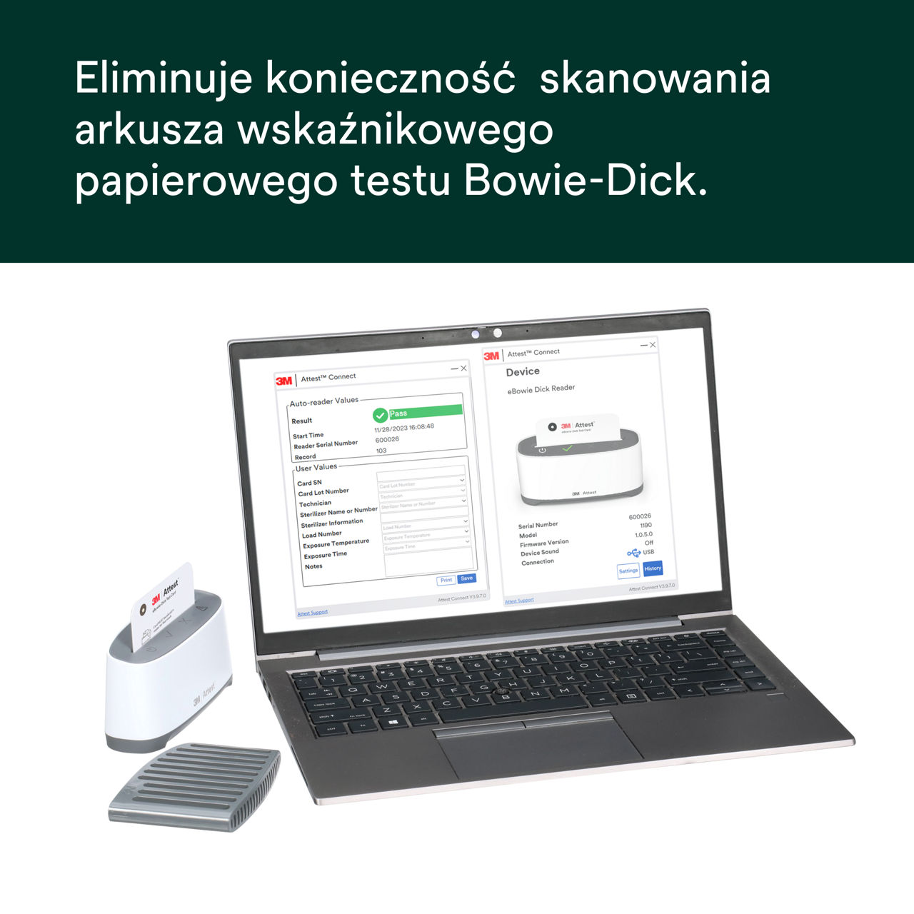 eBowie-Dick Zdjęcie 3: Wynik testu jest automatycznie zapisywany cyfrowo