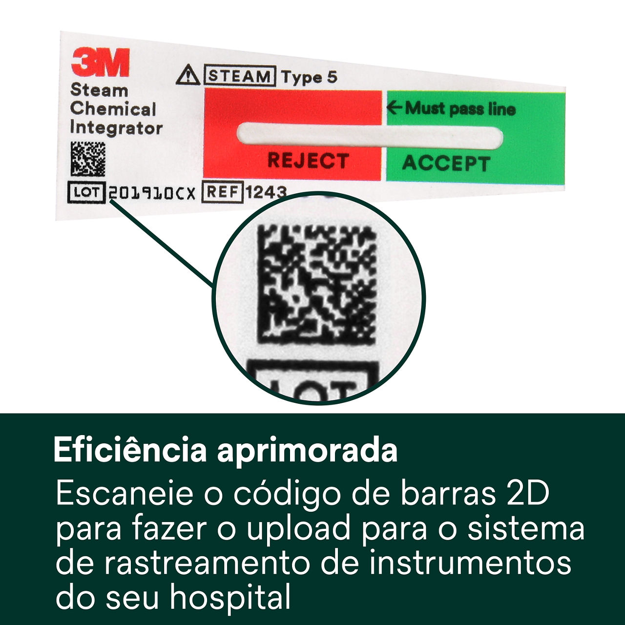 (3) Maior eficiência - Escaneie o código de barras 2D para carregar no sistema de rastreamento de instrumentos do seu hospital