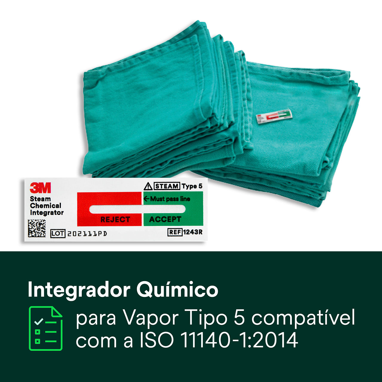 (1) Integrador químico de tipo 5 a vapor conforme a ISO 11140-1:2014