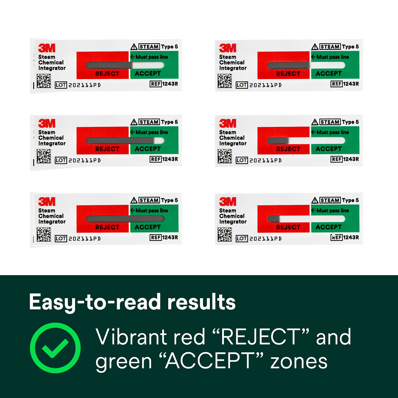 (2) Easy-to-read color-coded results, Vibrant red "REJECT" and green "ACCEPT" zones