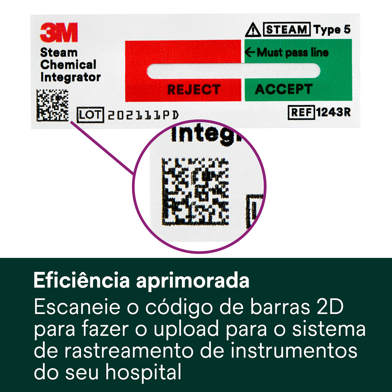(3) Maior eficiência - Escaneie o código de barras 2D para carregar no sistema de rastreamento de instrumentos do seu hospital
