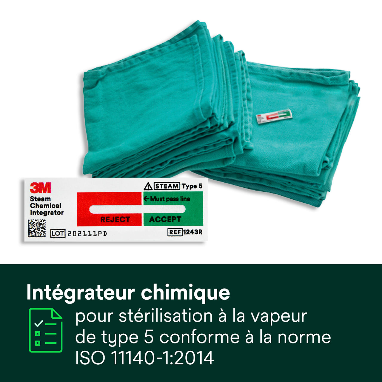(1) Intégrateur chimique de type 5 pour vapeur conforme à l'ISO 11140-1:2014