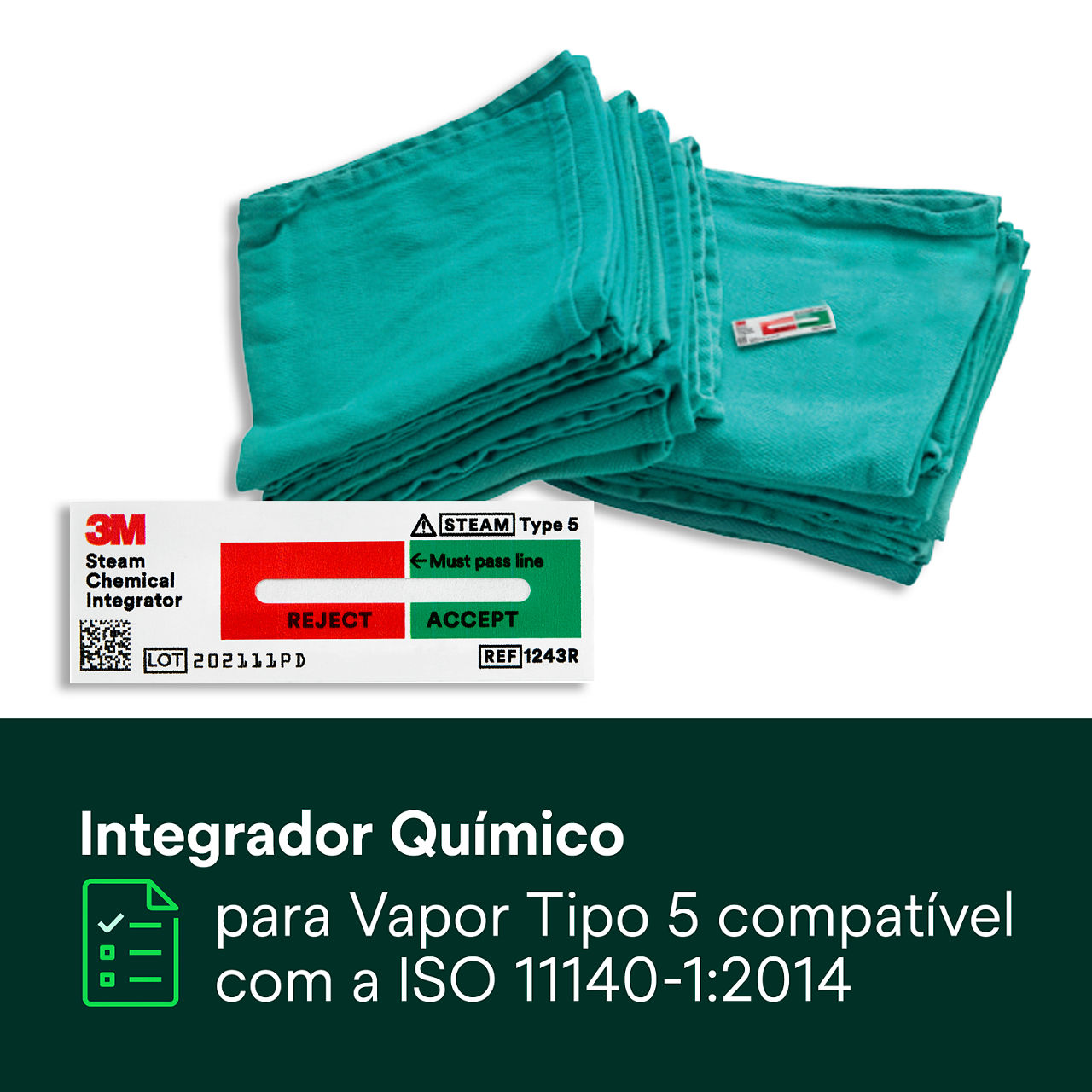 (1) Integrador químico de tipo 5 a vapor conforme a ISO 11140-1:2014