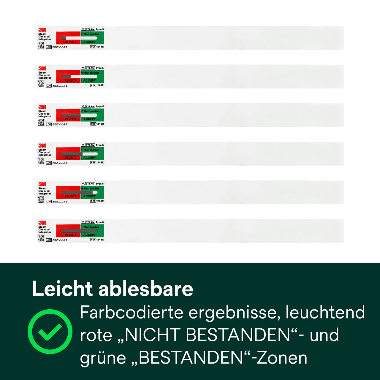 (2) Leicht lesbare farbcodierte Ergebnisse, lebhafte rote REJECT- und grüne ACCEPT-Zonen