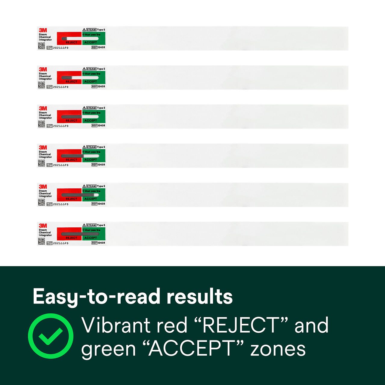 (2) Easy-to-read color-coded results, Vibrant red "REJECT" and green "ACCEPT" zones