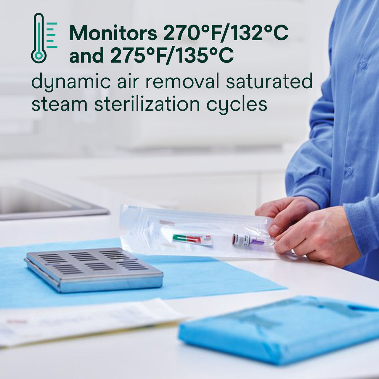 (3) Monitors 270F/132C & 275F/135C dynamic-air-removal saturated steam sterilization processes