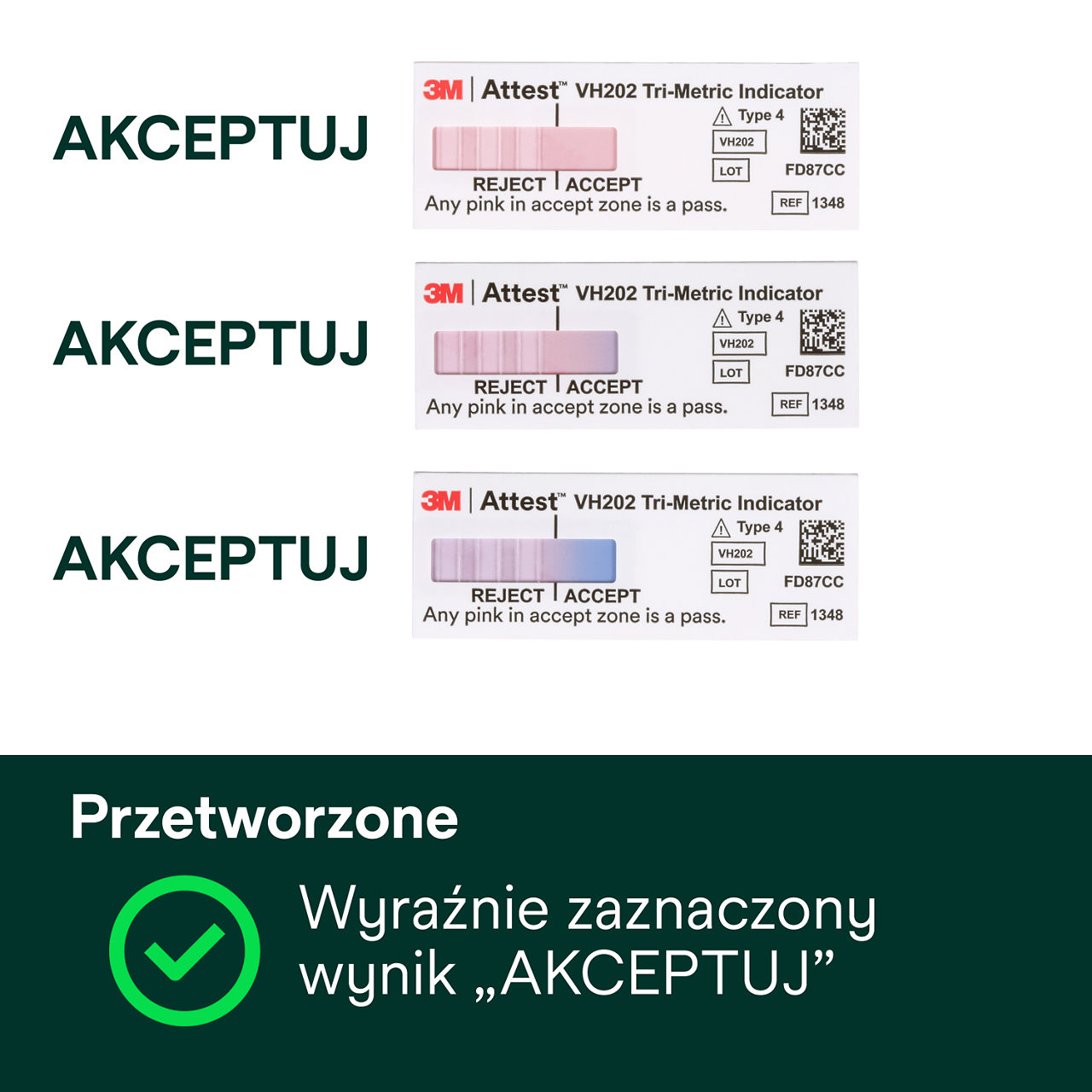 (2) Przetworzony - Wyraźnie oznaczone wyniki "AKCEPTUJ"