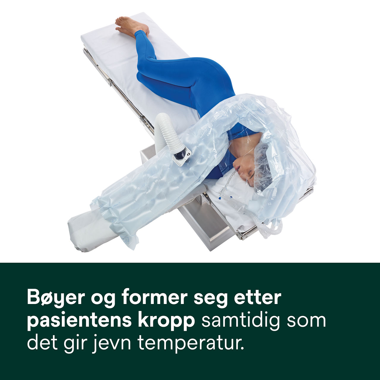 3 - Bair Hugger varmeteppe 622: Bøyer seg og tilpasser seg pasientens hoveddel