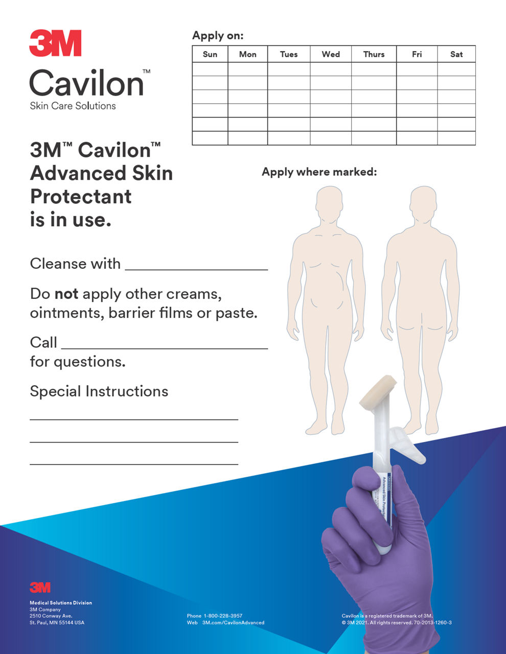 3M™ Cavilon™ Advanced Skin Protectant Poster, Apply on Day, US.